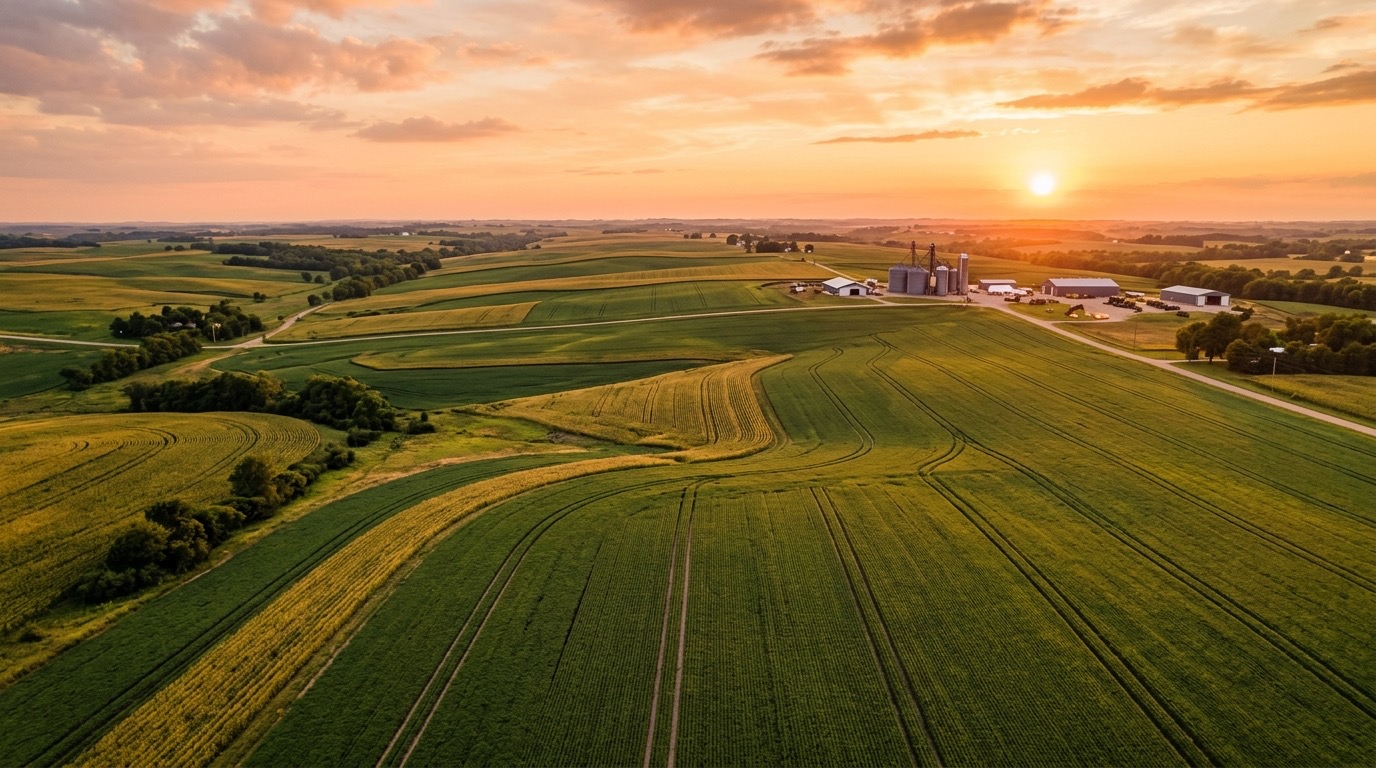 Landwirtschaftlicher Erzeugerbetrieb aus der Vogelperspektive